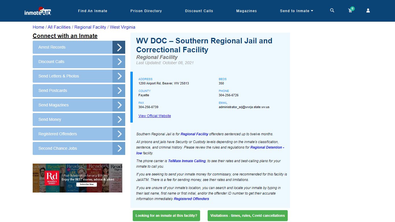 WV DOC – Southern Regional Jail and Correctional Facility - Inmate ...